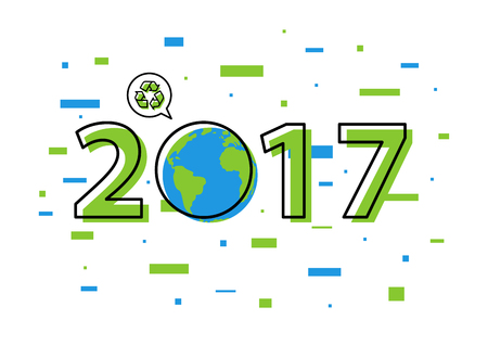 Earth 2017 with recycle sign vector illustration. New year 2017 ecological concept with colorful elements.のイラスト素材