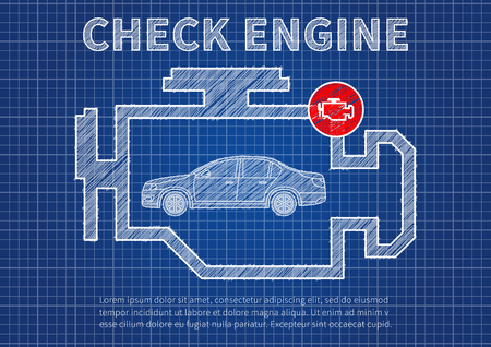 Check engine car diagnostics vector illustration. Car technical service concept with check engine warning sign.のイラスト素材