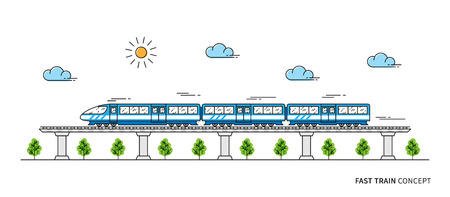 Fast train vector illustration. Train line art concept. The locomotive on the rails graphic design.のイラスト素材