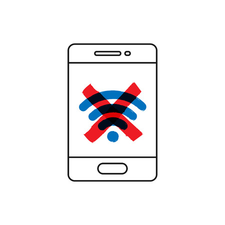 No wifi connection vector illustration. Mobile phone with no wi-fi sign line art concept.のイラスト素材