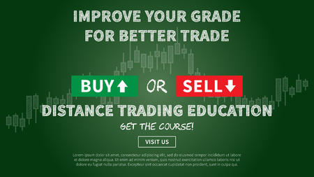 Online financial trading education vector illustration. Web banner remote education for traders graphic design. Promotion banner with dark green blackboard creative concept.のイラスト素材