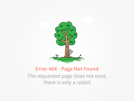 Error 404 page with a little rabbit behind a tree vector design. Website 404 page creative concept.