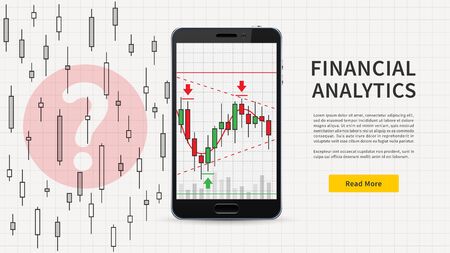 Smartphone with stock market candlestick graph advertising web banner. Financial analytics vector illustration. Forex trading graphic design concept.のイラスト素材