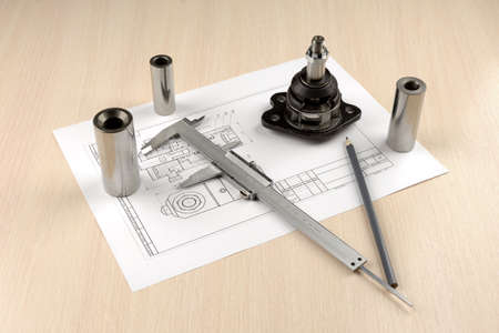 Ball joint to a cut and the steel parts on the table