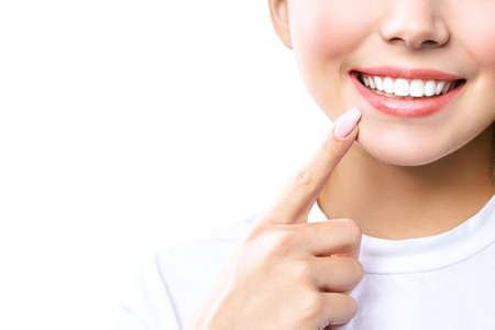 Perfect healthy teeth smile of a young woman. Teeth whitening. Dental clinic patient. Image...
