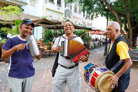 30.06.2022 Street musicians in the Dominican Republic. Santo Domingo Columbus Park, Colonial Zone.