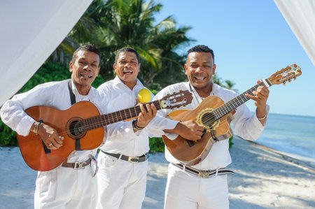 21.10.2014 Street musicians in the Dominican Republic. Punta cana beachのeditorial素材