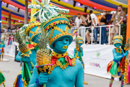 02.04.2023 Dominican Republic Punta Cana Annual Carnival. Pineapple man.のeditorial素材