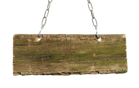 Wood sign, hanging from a chainの写真素材