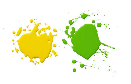 splats splashes and blobs of brightly colored paint in different shapes drips isolated on white