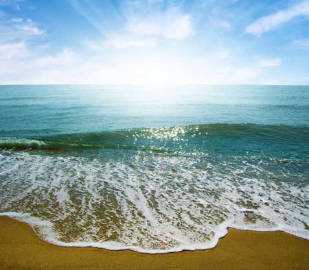 Blue sea and sun on skyの写真素材