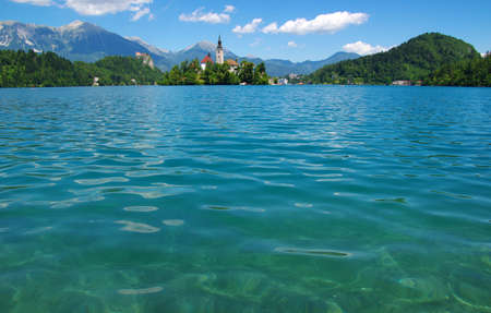 Landscape Lake Bled and mountains. Slovenia, Europe.の写真素材