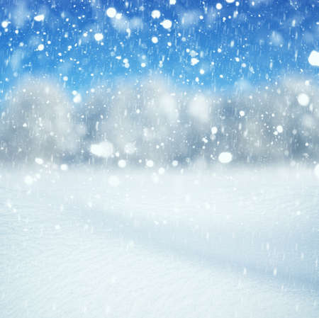 Winter background, falling snow over winter landscape with copy spaceの写真素材
