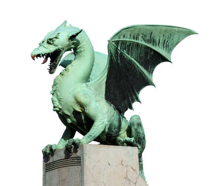 Draogn from the Dragon bridge in Ljubljana Slovenia, isolated on a white backgroundの写真素材