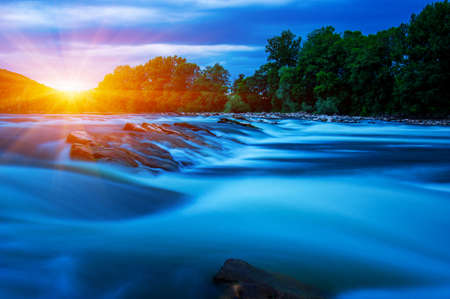 River water and sunset landscapeの写真素材