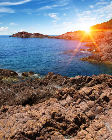 Blue sea and sun on skyの写真素材