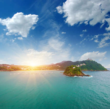 View of the island of Santa Clara . San Sebastian. Spain.の写真素材