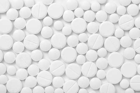 various pills macro on white background, top viewの写真素材