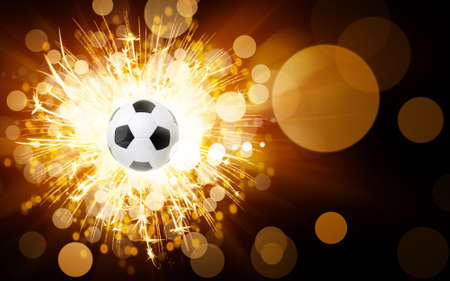 Soccer ball on a sparkling bright backgroundの写真素材