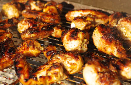 Grilled chicken on the grillの写真素材