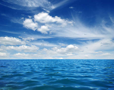 Blue sea water surface on skyの写真素材