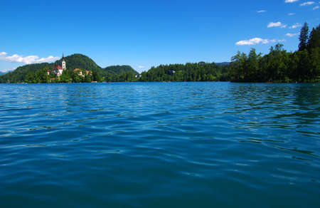 Landscape Lake Bled and mountains. Slovenia, Europe.の写真素材