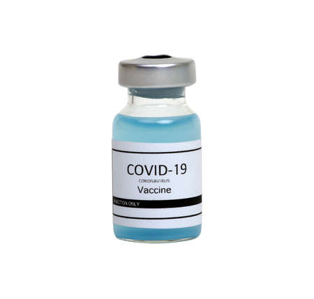 vaccine ampoule isolated on a white background. Clear glass medicine bottle.の写真素材