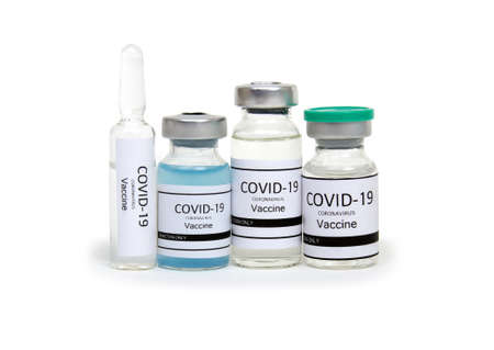 vaccine ampoule isolated on a white background. . Clear glass medicine bottle.の写真素材