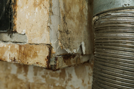 kitchen renovation from scratch, plastering a wall near a corrugated pipe from a gas water heater,...