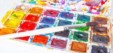 Artistic watercolor multicolored paint background.の写真素材