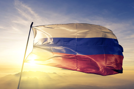 Russia flag textile cloth wavingの写真素材