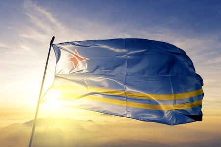 Aruba flag textile cloth wavingの写真素材