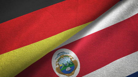 Germany and Costa Rica flags together relations textile cloth, fabric textureの写真素材