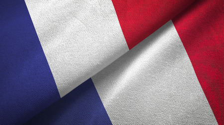 France flags together relations textile cloth, fabric textureの写真素材