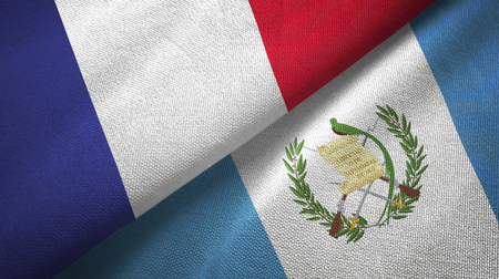 France and Guatemala flags together relations textile cloth, fabric textureの写真素材