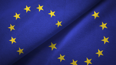 European Union flags together relations textile cloth, fabric textureの写真素材