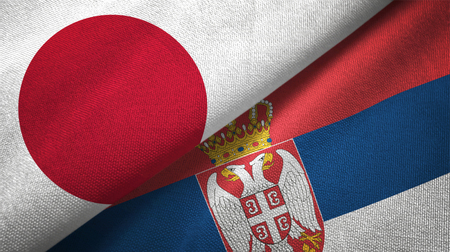 Japan and Serbia  textured flagsの写真素材