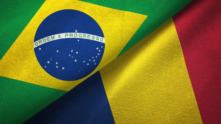 Brazil and Chad two folded flags togetherの写真素材