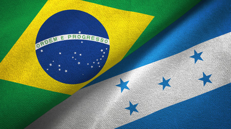 Brazil and Honduras two folded flags togetherの写真素材