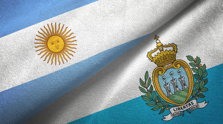 Argentina and San Marino two folded flags togetherの写真素材