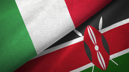 Italy and Kenya two folded flags togetherの写真素材