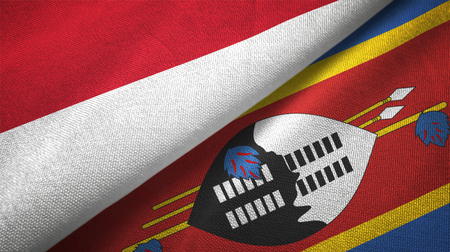 Indonesia and Eswatini Swaziland two folded flags togetherの写真素材