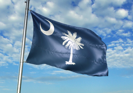 South Carolina state of United States flag waving in the cloudy sky 3D illustrationの写真素材