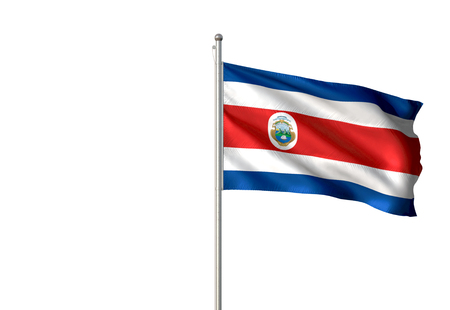 Costa Rica flag waving isolated on white background 3D illustrationの写真素材
