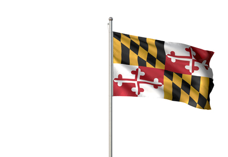 Maryland state of United States flag waving isolated white background 3D illustrationの写真素材