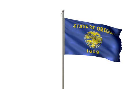 Oregon state of United States flag waving isolated white background 3D illustrationの写真素材