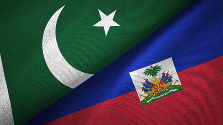 Pakistan and Haiti two folded flags togetherの写真素材