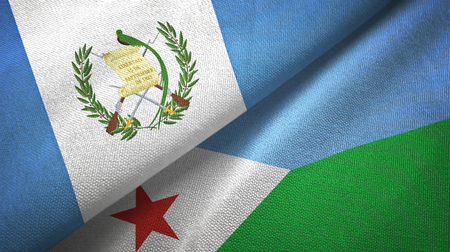 Guatemala and Djibouti two folded flags togetherの写真素材