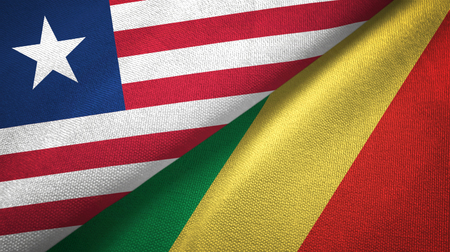 Liberia and Congo two folded flags togetherの写真素材
