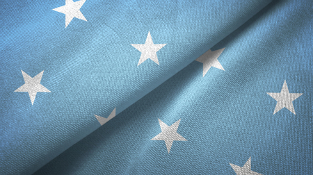 Micronesia two flags textile cloth, fabric textureの写真素材